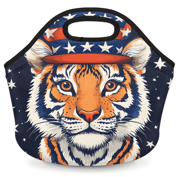 Herdesigns Tiger Insulated Lunch Bag Neoprene Lunch Box for Women Men Soft Cooler Bag Funny Washable Lunch Tote for Work Outdoor Picnic