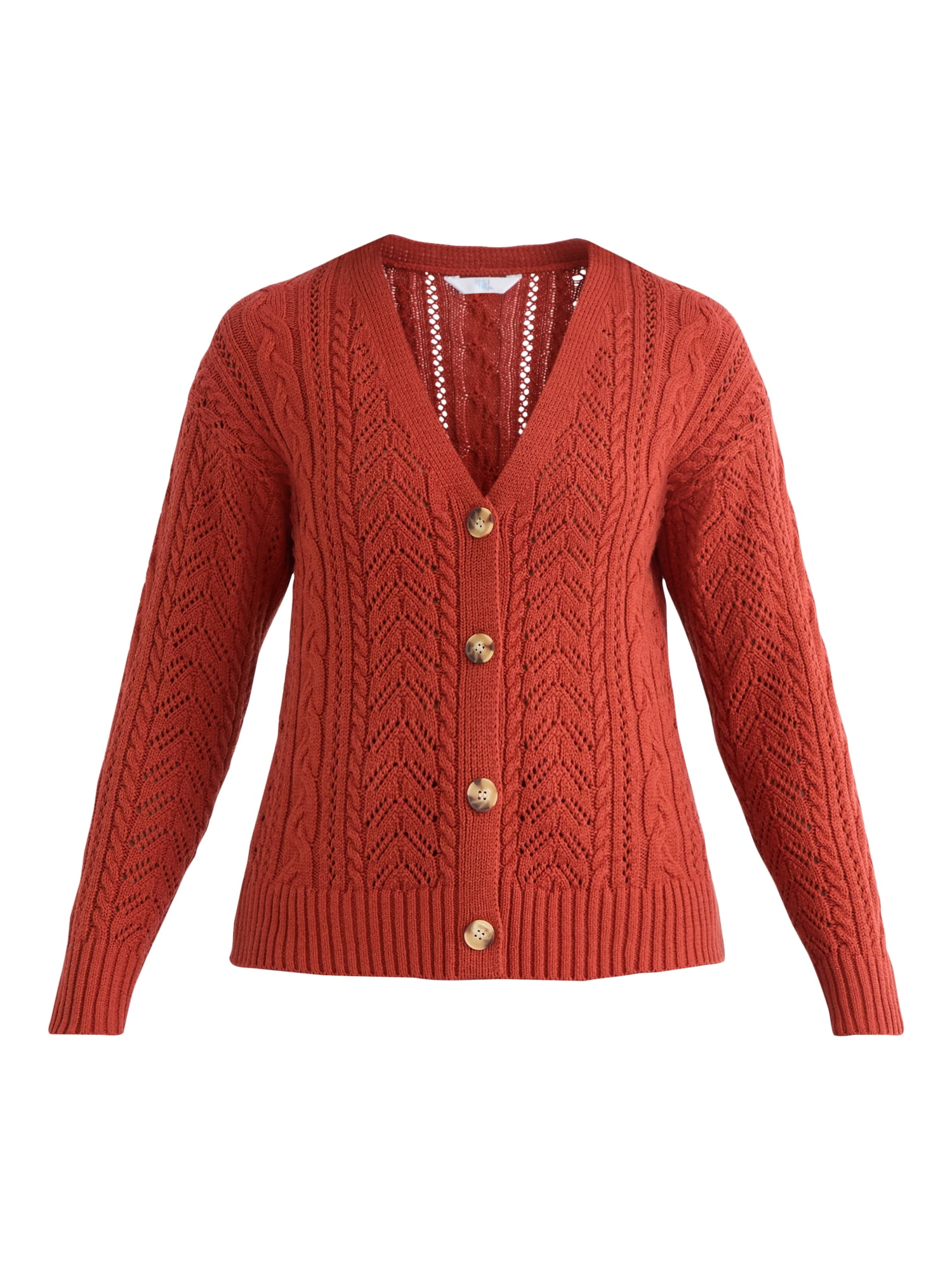 Time and Tru Women's and Women's Plus Cable Knit Cardigan Sweater, Lightweight, Sizes XS-4X