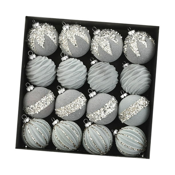 16 piezas de adornos navideños de terciopelo para colgar decorativos de Navidad Gris