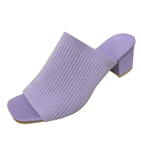 

Ladies Shoes Solid Color Mesh Fashion Casual Sandals Chunky Heel High Heel Sandals Mesh high heels for Women Purple