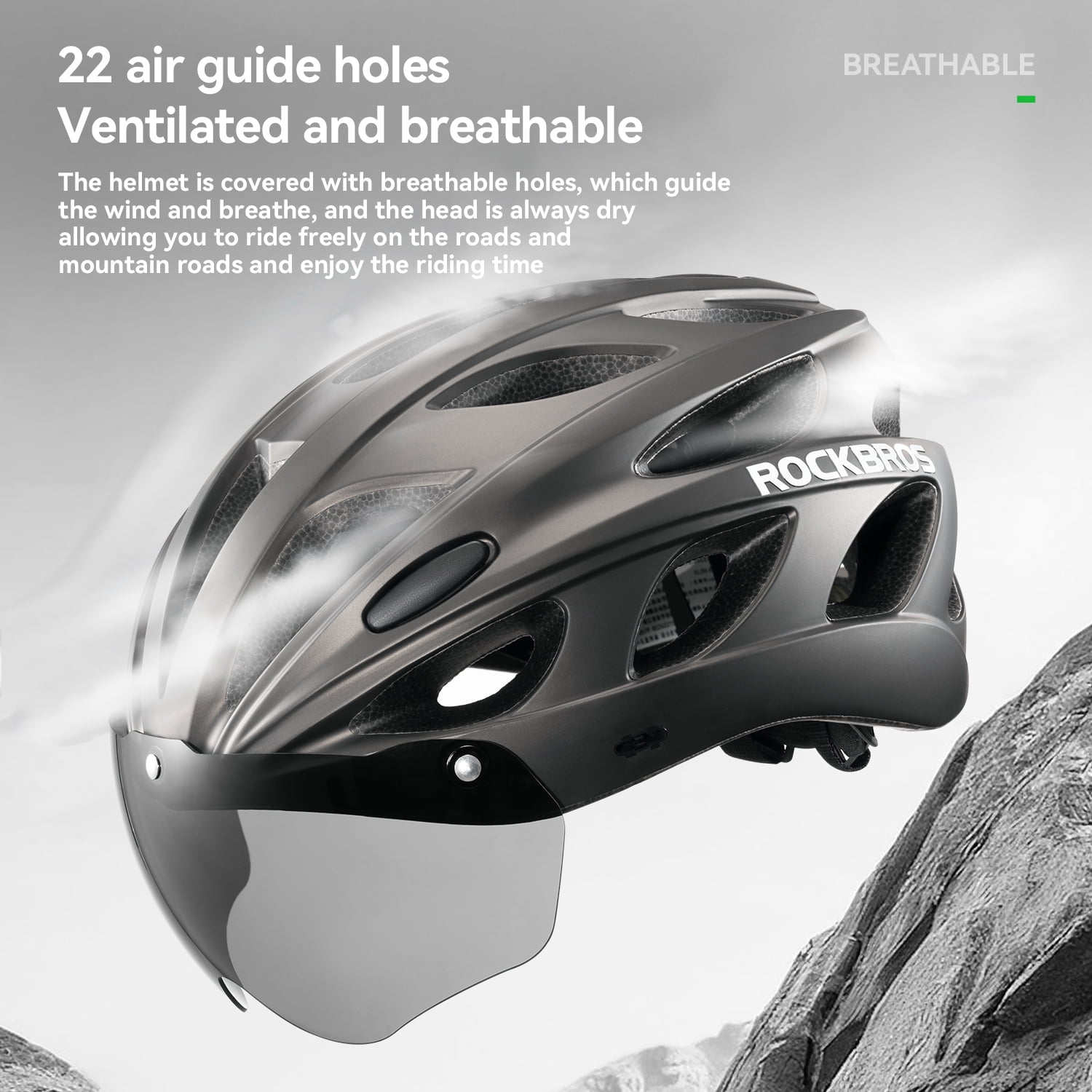 ROCKBROS Cycling Helmet Ultralight Protective Helmet with Magnetic Goggles & Windproof Brim for Men Women