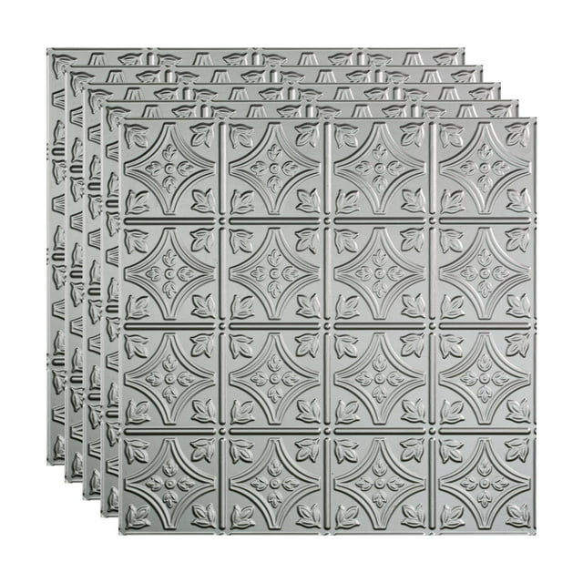 FASÄDE Traditional 1 Decorative Vinyl 2ft x 2ft Lay in Ceiling Panel in Argent Silver (5 Pack)