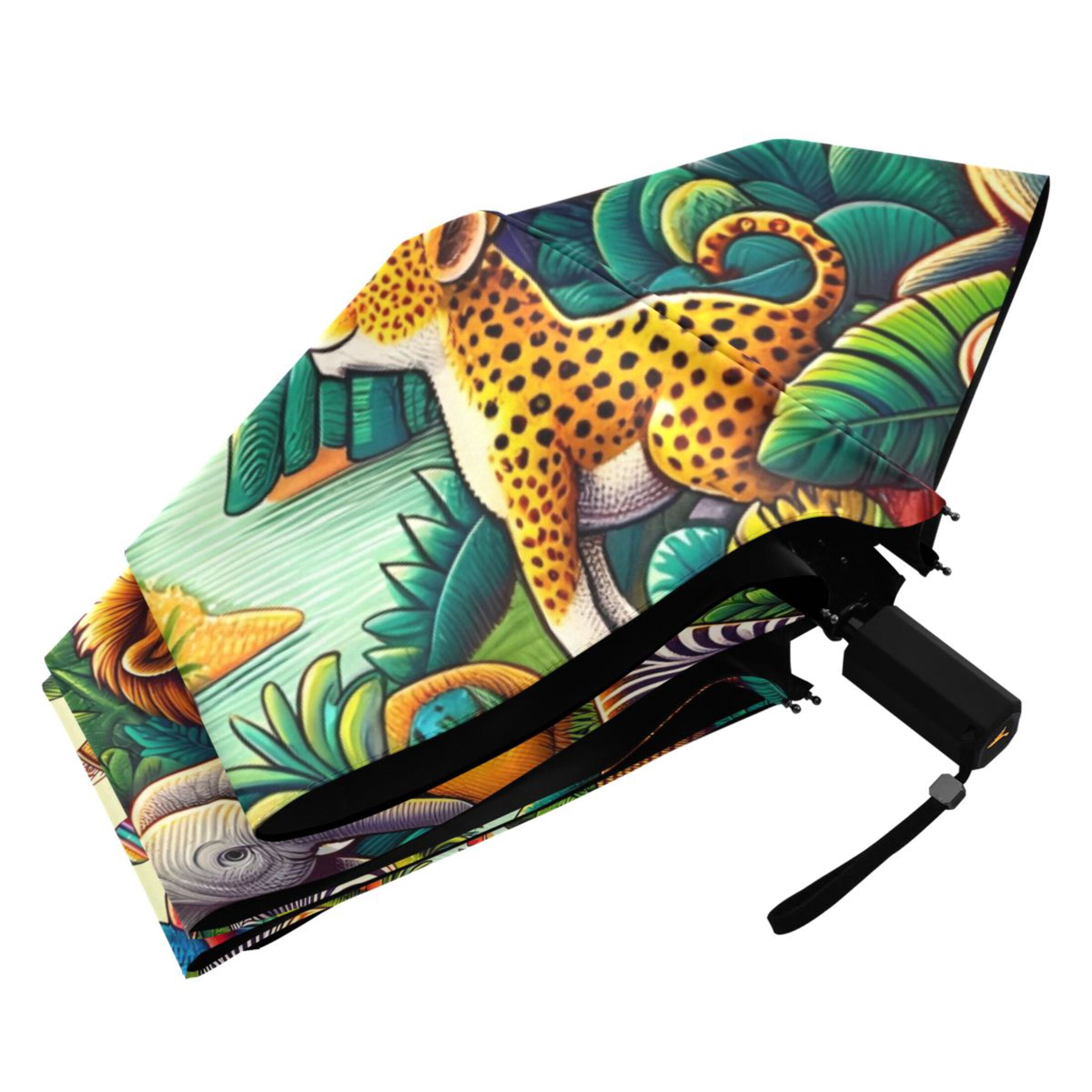 Jungle Animals and Hot Air Balloon Compact Sun Umbrella Windproof Travel Umbrellas for Rain Strong Portable UV Protection