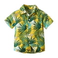 thumbnail image 2 of BXJX Boys Hawaiian Button Down Shirts- Short Sleeve Casual Cotton Summer Print Tees Yellow Size 3-4T, 2 of 9