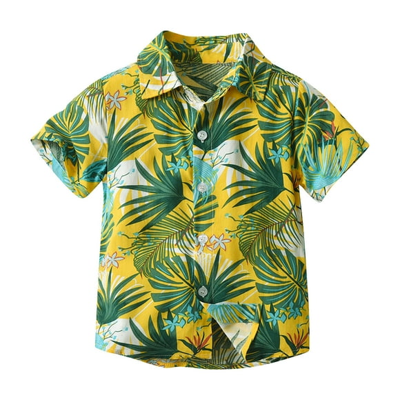 Odeerbi 6M-13Y Niños Camisa Hawaiana Verano Playa Camisas de Algodón Niños Blusa de Manga Corta Flor Tropical Camisa Estampada Ocio Tops