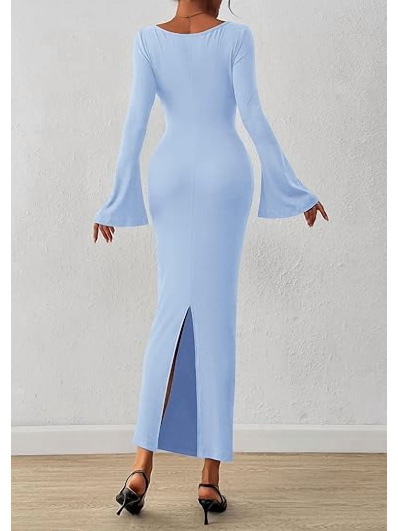 PRETTYGARDEN Women's Bodycon Maxi Dress Fall Fashion Long Bell Sleeve  Ruched Fitted Elegant Cocktail Party Slit Dresses - Walmart.com