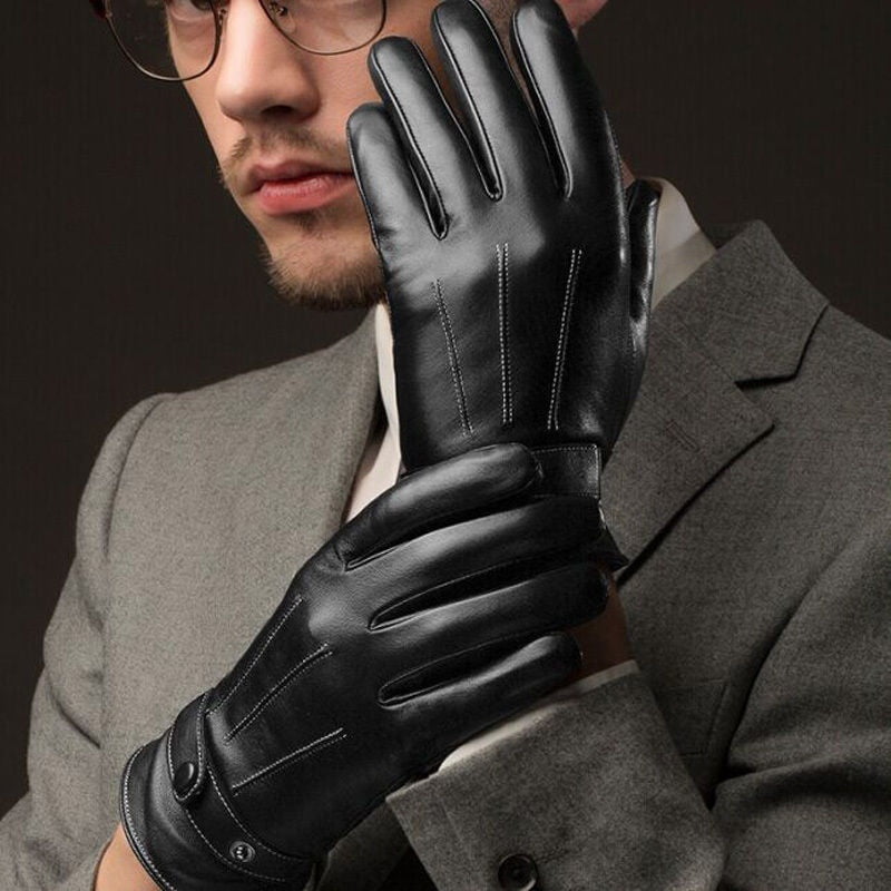 Hommes Chauds Equipes de Gants a Ecran Tactile en Cuir Veritable avec des Gants de Conduite de Course