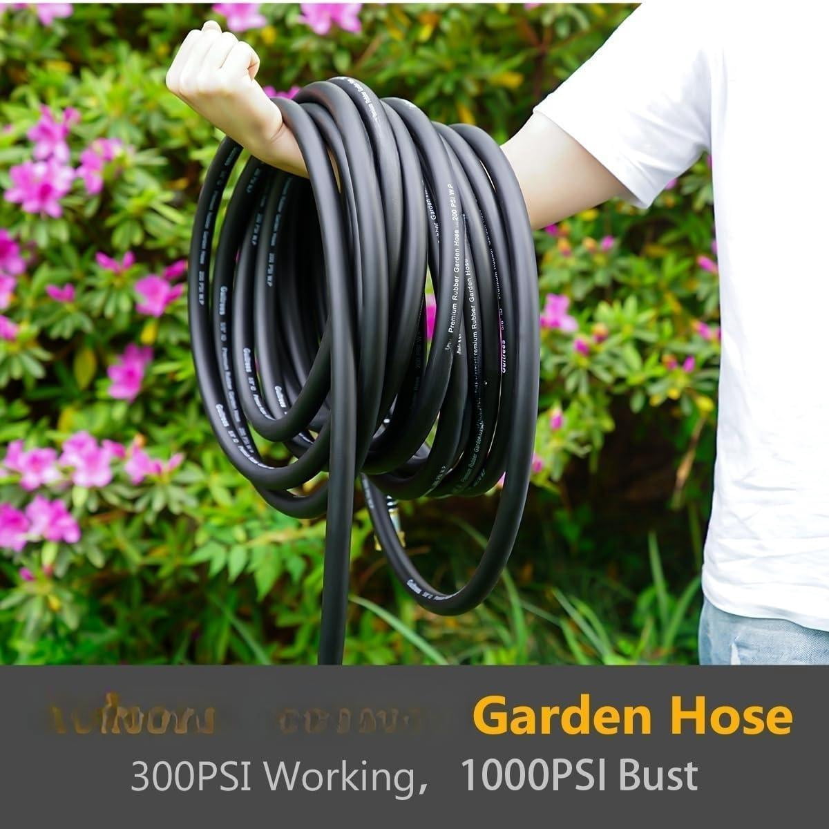 Leader Garden Hose 15ft X 3/4"  Heavy Duty Short Water Male To Female Fittings Five Layered Braiding For Durability 1000psi Burst 300psi Working (black)