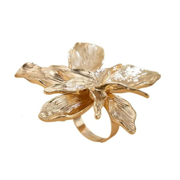 Ciwanning Vintage Adjustable Large Petal Flower Rings for Women Geometric Jewelry