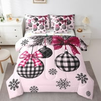Manfei Merry Christmas Twin Bedding Sets 7-Piece for Kids, Plaid Ball Bedding Comforter Set, Cartoon Princess Style Reversible Sheet Sets, Luxury Bedroom Decor