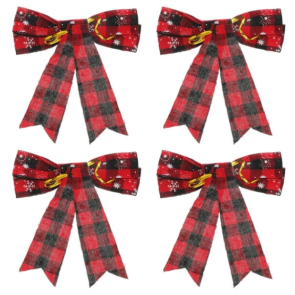 WRISTBIQUE Christmas Decorative Bows Red Linen 4Pcs 4.32X3.93X0.39 Inch For present Decoration