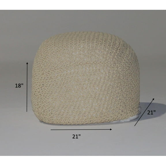 DUOSONG Semi-Rounded Pouf - Cable Knitted - Handmade - Perfect Seating For Children And Adults - Footrest For Living Room Or Bedroom - 100% Cotton Pouf (21" X 21" X 18") Beige Cotton Ottomans