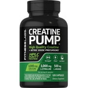 Fitness Labs Creatine Capsules , 120 Count , 3000mg , German Creatine Monohydrate , Creapure , Pump Supplement , Plus Nitric Oxide Precursor , HPLC Tested , Non-GMO 120 Capsules