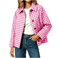 thumbnail image 2 of Women's Gingham Cropped Jacket Lapel Collar Loose Fit Casual Shacket, 2 of 6