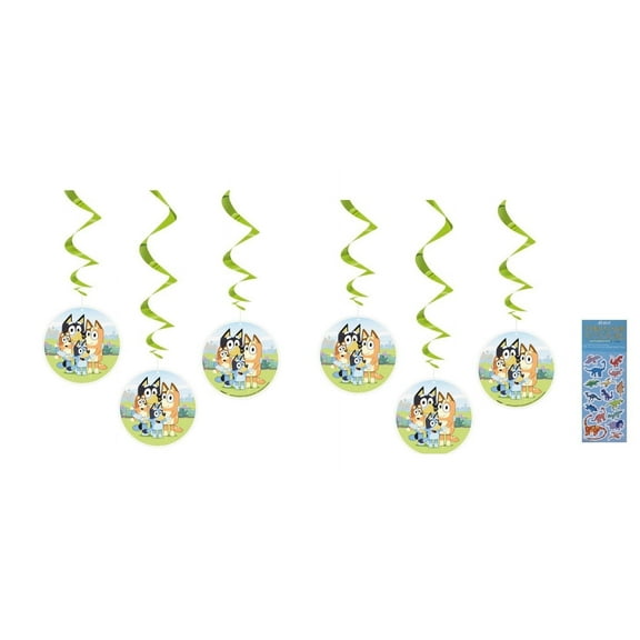 Bluey Birthday Party Supplies Bundle Pack includes Hanging Swirl Decoration - 6 Count