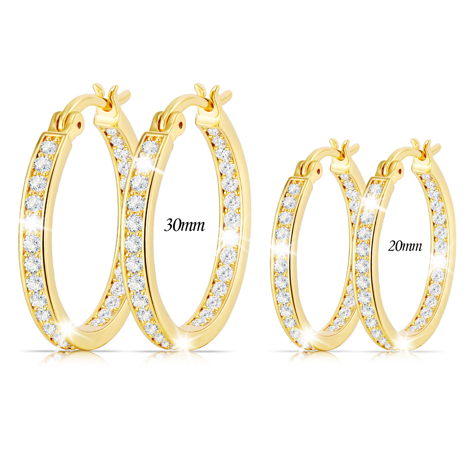 APSVO 2-Pair 18K Gold Plated Hoop Earrings with CZ