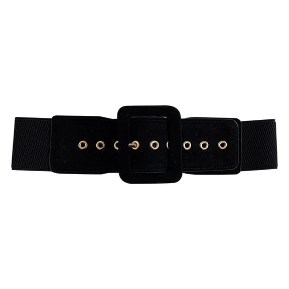IQOGKRN Women's Wide Elastic Waist Belt with Square Buckle Stretchy Cinch Sash for Dresses, Coats & Shirts Black One Size