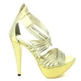 thumbnail image 3 of E-532-Mia, 5" Heel Womens Metallic Heel Sandal w/tripple straps & Studs. Gold / 8, 3 of 6