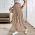 thumbnail image 4 of Hurxie Women's Linen Capri Pants Wide Leg with Drawstring Elastic Waist Casual Cropped Pant Khaki,L, 4 of 7