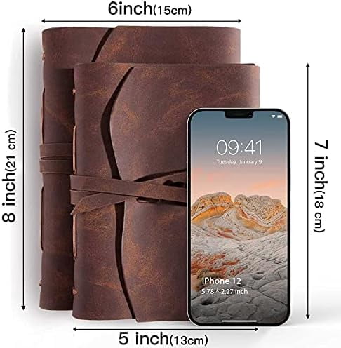 Leather Bound Journal for Men/Women, Rustic Vintage Handmade Large Writing Notebook with 240 Kraft Lined Pages(5x7 inches), Business/Travel Daily Notepad Sketchbook Gift - Brown