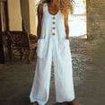 thumbnail image 2 of GILIGEGE Women's Casual Loose Overalls Jumpsuits One Piece Sleeveless Wide Leg Long Pant Rompers with Pockets Wide Leg Palazzo Pants Tank Jumpsuit Button Down Loose Bib Overalls Summer Linen Jumpsuit, 2 of 5