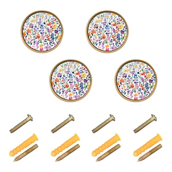 Yayeee 8 Pack Cabinet Knobs with Screws Round Zinc Drawer Pulls for Kitchen, Purple Wildflower Pattern