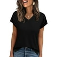 thumbnail image 5 of Womens Tops Basic Summer V Neck T Shirts Short Sleeve Dressy Casual Loose Fit Solid Color Tee Clothes Trendy Fashion Outfits, 5 of 5