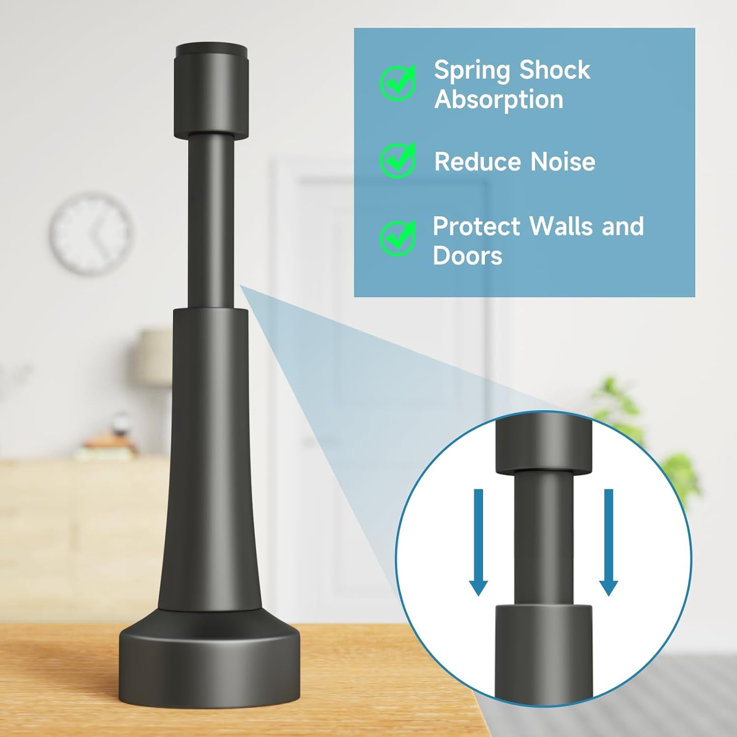 JJEAN-4PCS Spring Door Stoppers for Wall - 4.33 Inch Door Stop for Bottom of Door, Aluminum Doorstops with Silicone Tip, Screw & Adhesive Installation, Gray