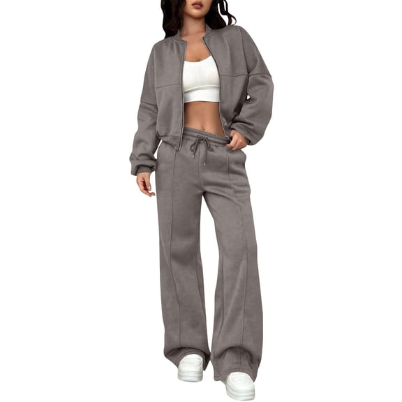Womens 2 Piece Sweatsuit Set, Comfy Fall Travel 2 Piece Sweatsuit 2 Piece Casual Fall Track Suit Fall Casual Wide Leg Baggy Sweatsuit Set Sweatshirt for Women