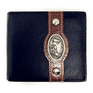 Western Genuine Leather Mens Metal Concho Cowboy Bifold Short Wallet in Black