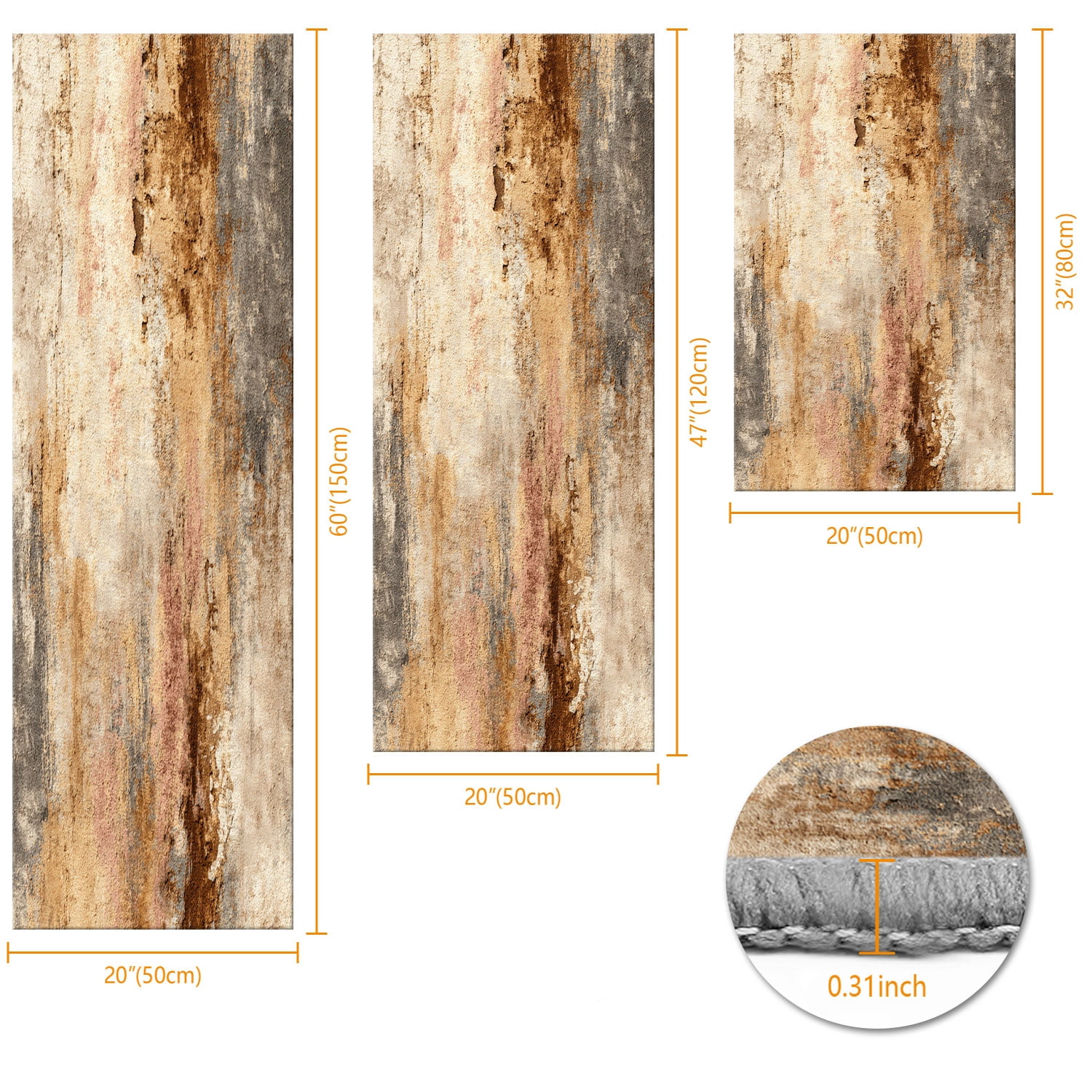 3 Piece Kitchen Rug Set, Non-Slip And Washable, Abstract Pattern Kitchen Hallway Rug, Soft And Comfortable, Suitable For Sinks, Floors, Entrances, Hallways and Bathrooms