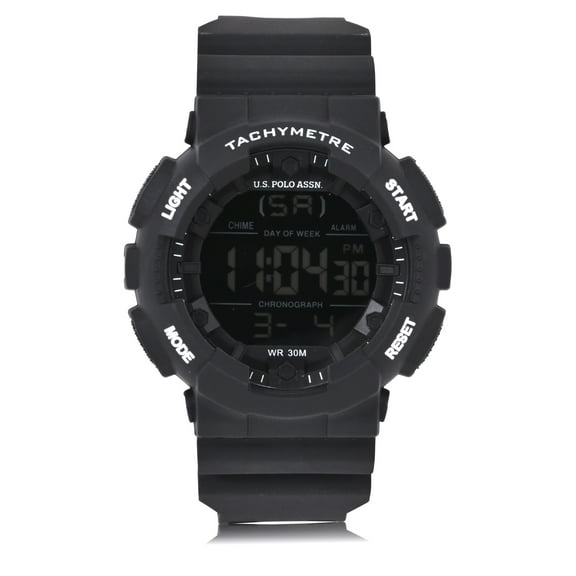 U.S. Polo Assn. Adult Male Black Digital Tachymeter Watch (USC90071WM)