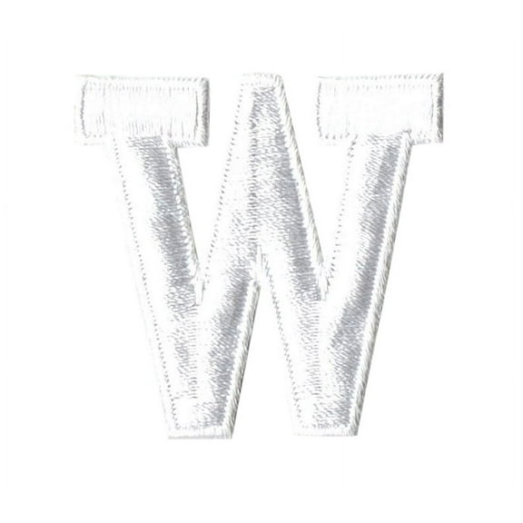 Alphabet Letter - W - Color White - 2" Block Style - Iron On Embroidered Applique Patch