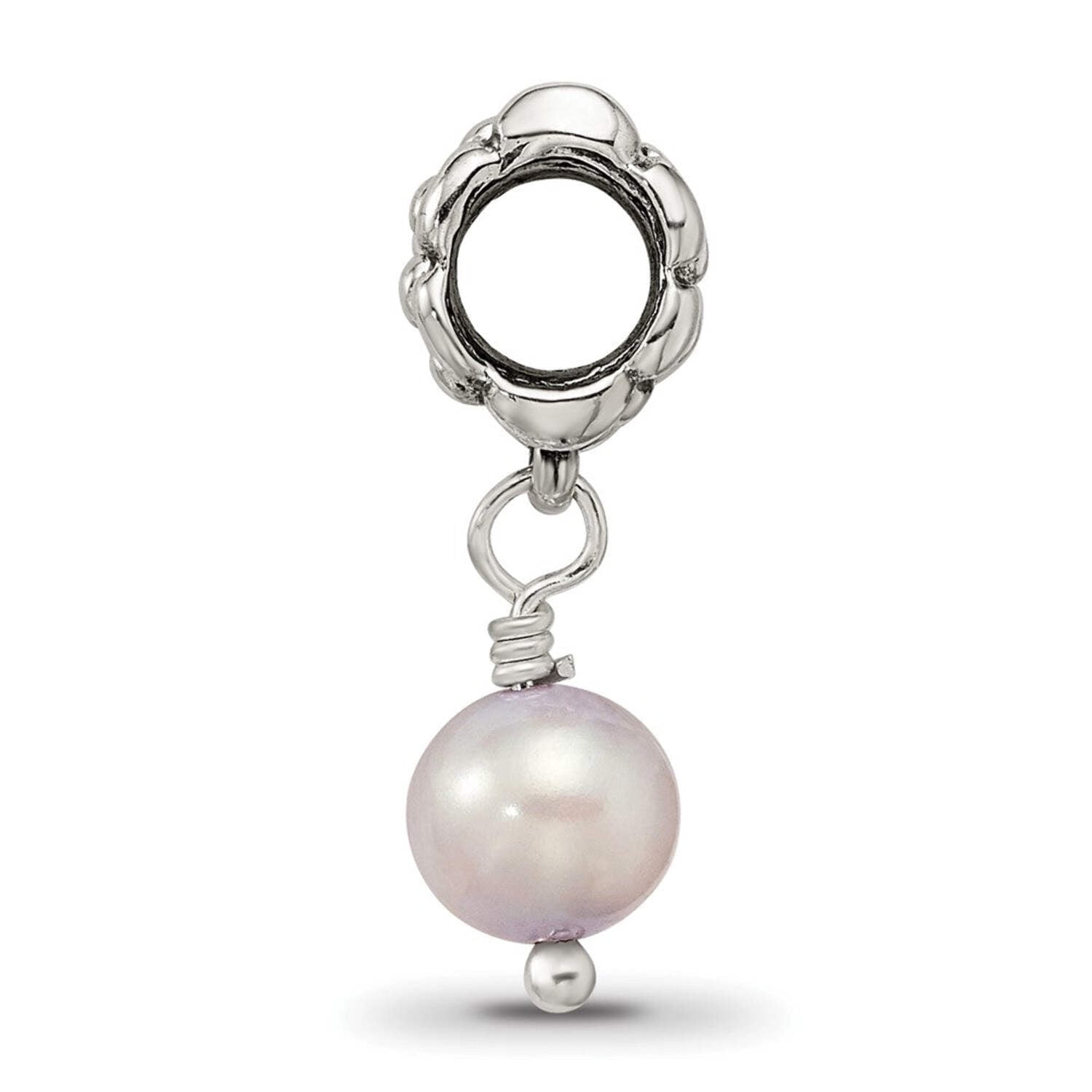 925 Sterling Silver Dangle Polished Oxidized Reflections Lavender Freshwater Cultured Pearl Bead Charm 20.91x6.36mm Wide