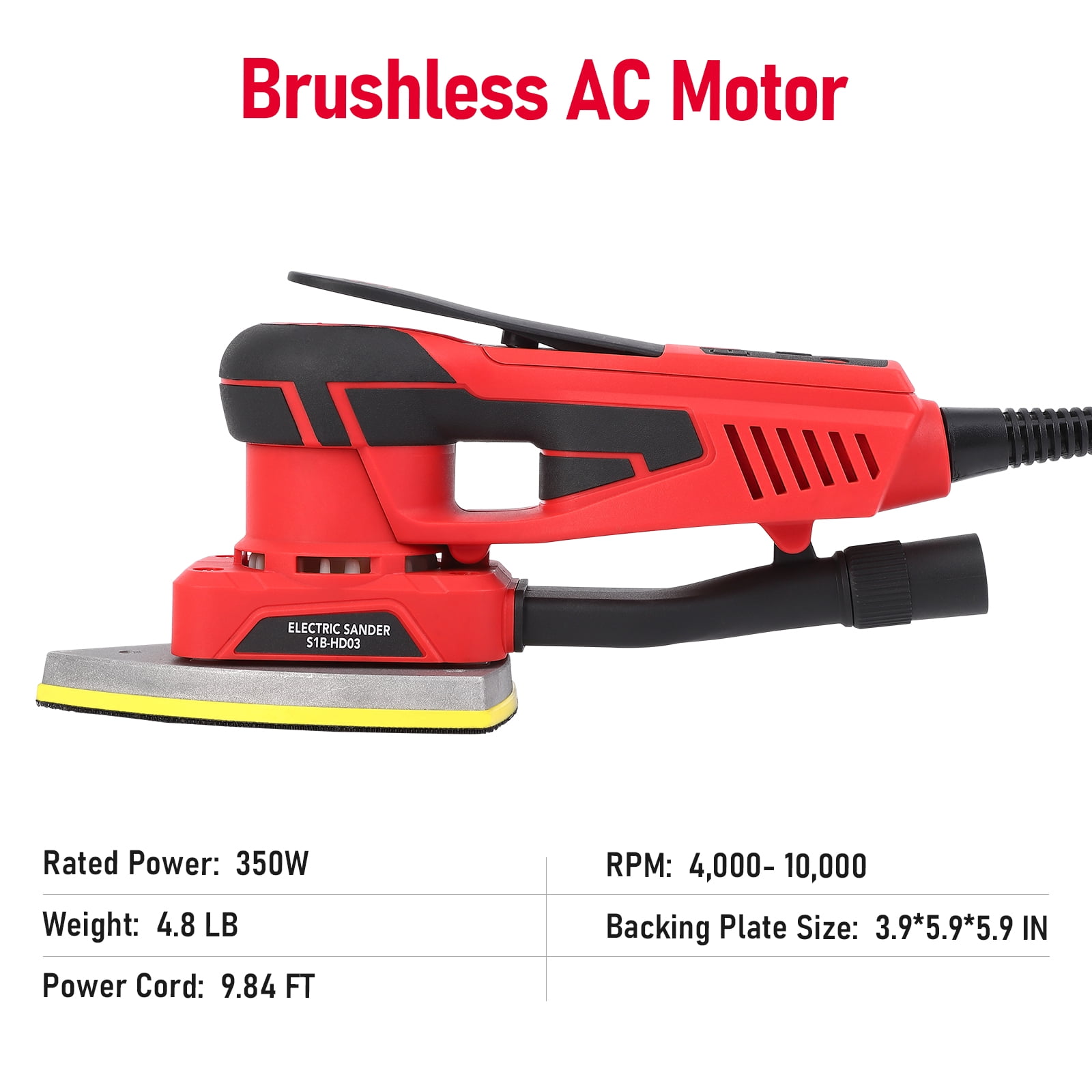 350W Brushless Random Orbital Sander – Variable Speed Up to 10,000 RPM, Low Vibration Ergonomic Design – Includes 12 Sanding Sheets – Precision Woodworking & Detail Sanding Tool