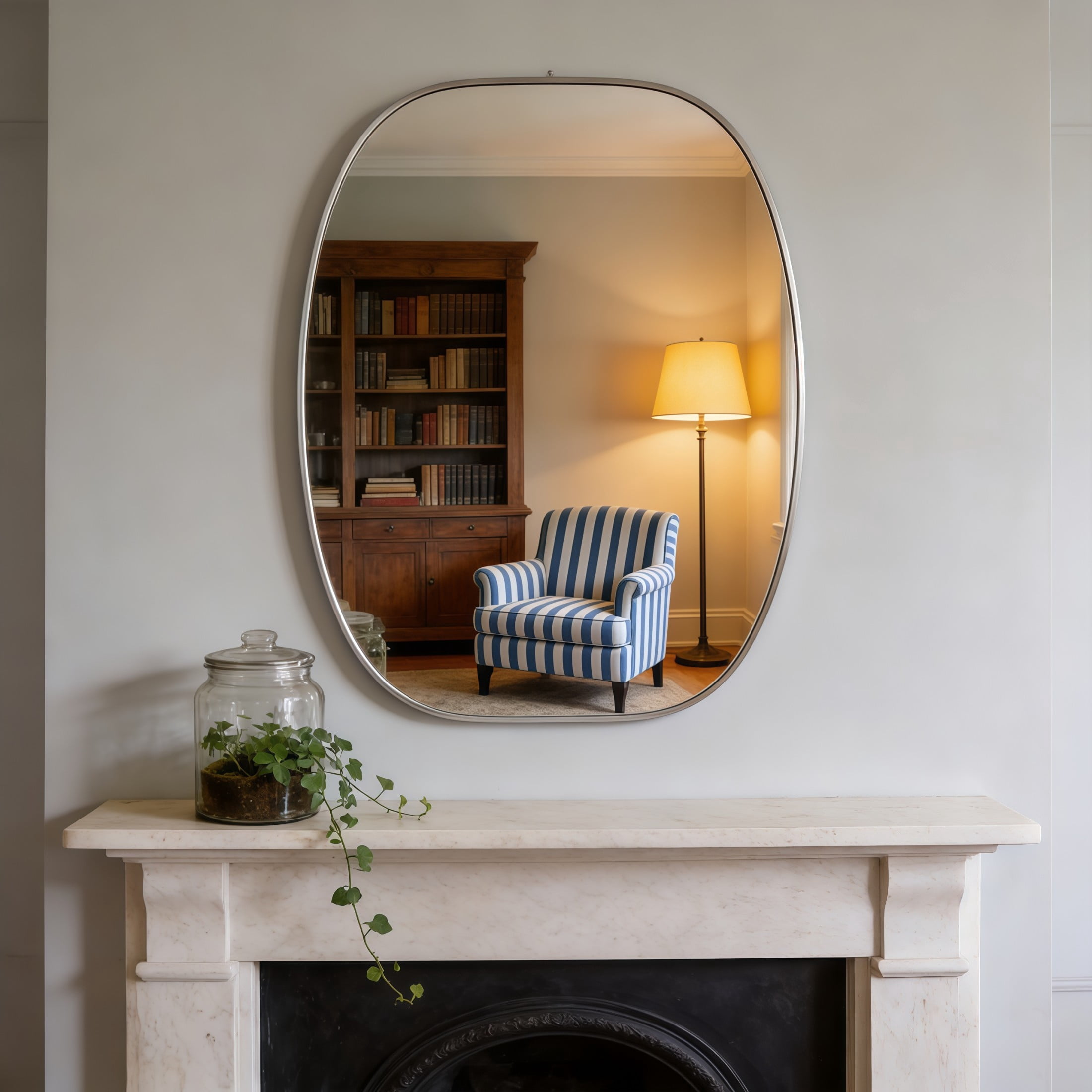 Noble House 30"x40" Unique Metal Framed Oval Wall Mirror, Modern Oblong Vanity Mirror for Bathroom & Entryway, Silver