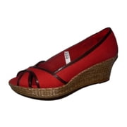 Womens Red Peep Toe Wedge Sandals Canvas Pumps Dress Shoes 6