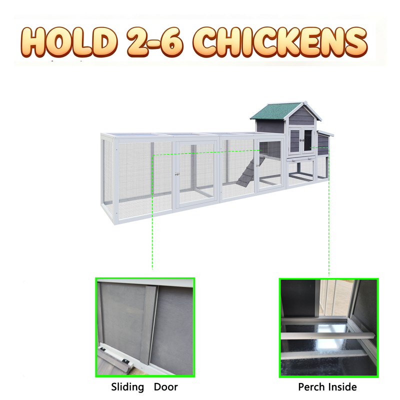 SDJPOI 122" Wooden Chicken Coop, Waterproof Roof Hen House with Nesting Box, Secure Locks, Removable Tray ,Wire Fence,Large Outdoor Run House Poultry Cage for 2-6 Chickens,Rabbits