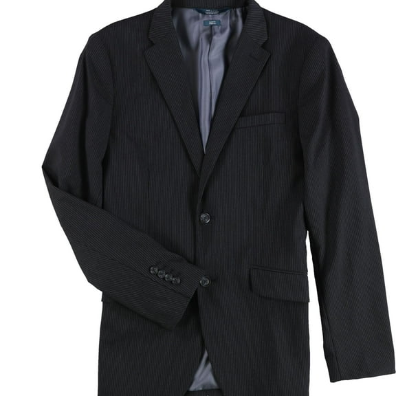 Perry Ellis Mens Pinstripe Two Button Blazer Jacket, Black, 38 Regular
