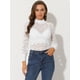 thumbnail image 3 of Blusa floral de manga larga Allegra K con cuello alto y encaje de malla Blanco S, 3 of 5