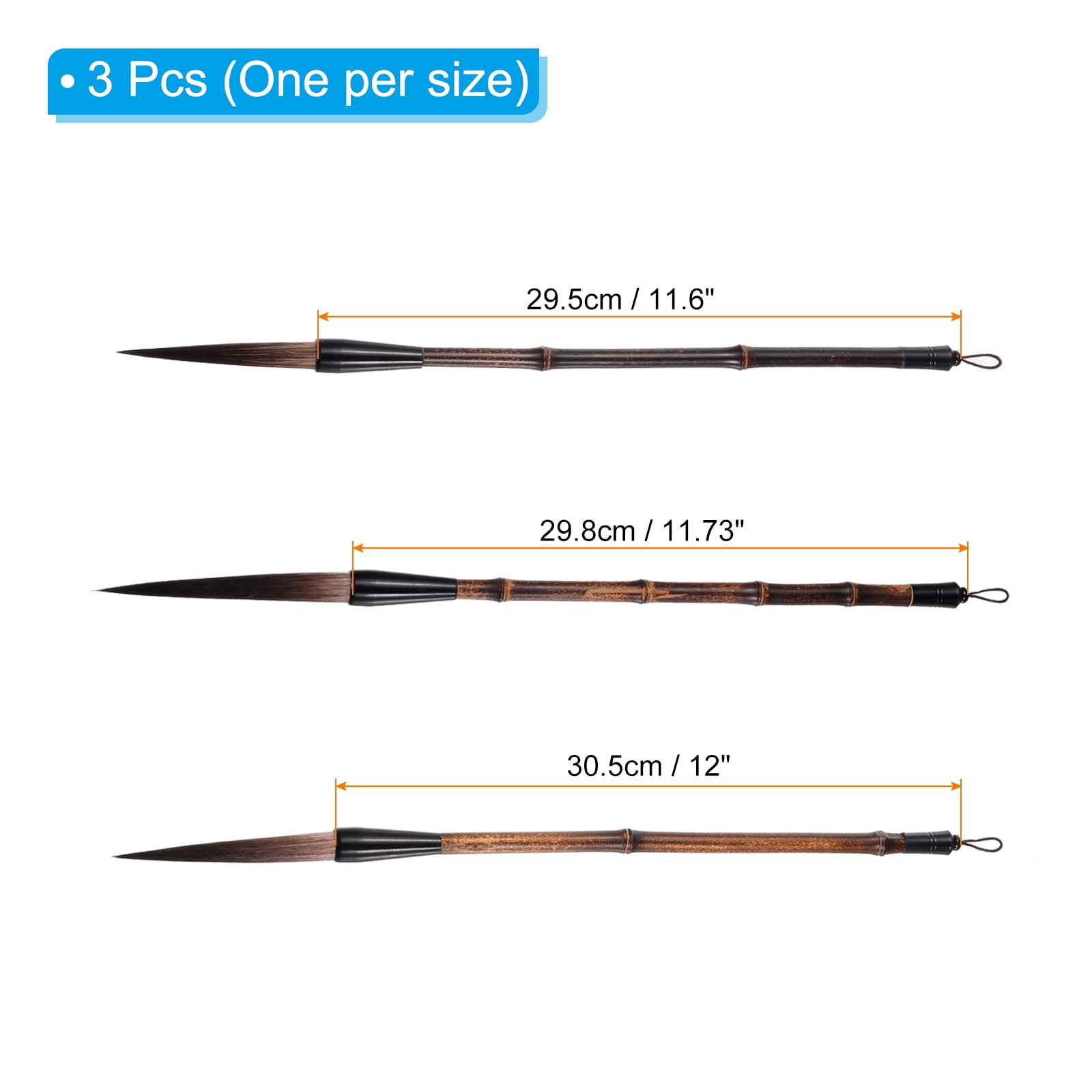 Uxcell Chinese Calligraphy Brushes Watercolor Ink Painting Writing Drawing Bamboo Handles 3 Size Gray 3 Pack