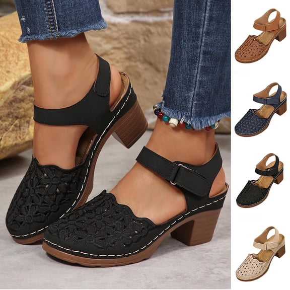 Rvasteizo Women Classic Shoes Solid Closed Toe Hollow Out Thick Sole Summer