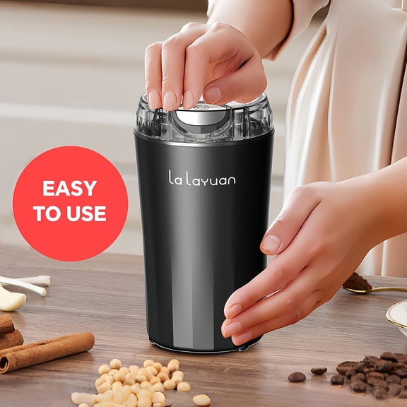 200W High-Speed Electric Coffee Grinder & Food Processor - 80g to 12 Cups - One-Touch Push-Button Control - Compact Mill with Stainless Steel Blades & Brush - Ideal for Coffee Lovers & Home Cooking