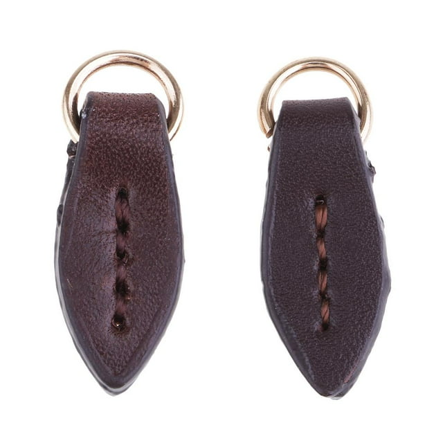 2 Pcs Forme de Feuille Languette en Cuir Remplacement Fermeture Éclair Curseur Veste Bagage Bottes Café