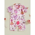 thumbnail image 5 of BemeyourBBs Baby Girls Birthday Pajamas, Short Sleeve Bow Cake Print Jumpsuit, 5 of 9