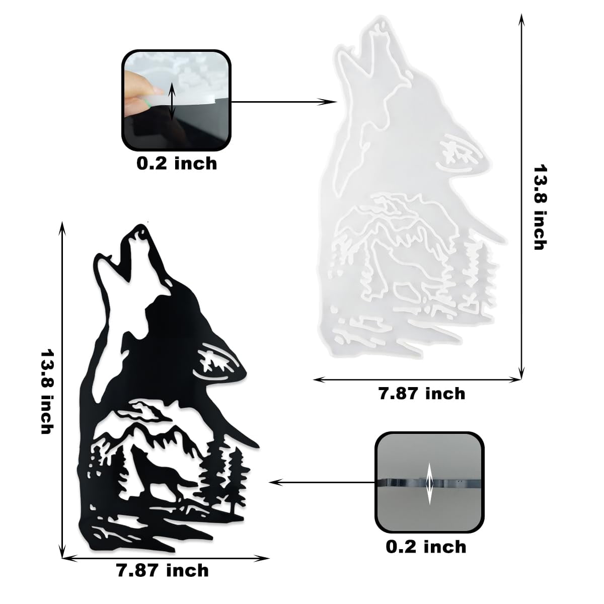 Wolf Resin Mold, Howling Wolf Wall Decor Resin Mold for Resin Casting, Wolf with Mountain and Forest Tree Wall Art Animal Silicone Mold for Wall Hanging, Window Door Decor