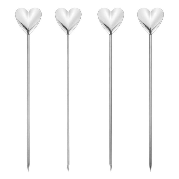 GOOHOCHY 4 unids Selecciones en forma de corazón Picks de acero inoxidable Fruit Sticks Fruit Forks (plata)