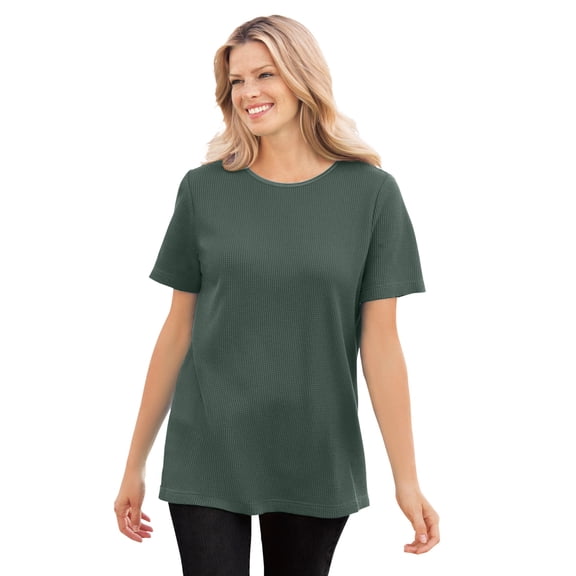 Woman Within Plus Size Waffle Thermal Satin Trim Tee