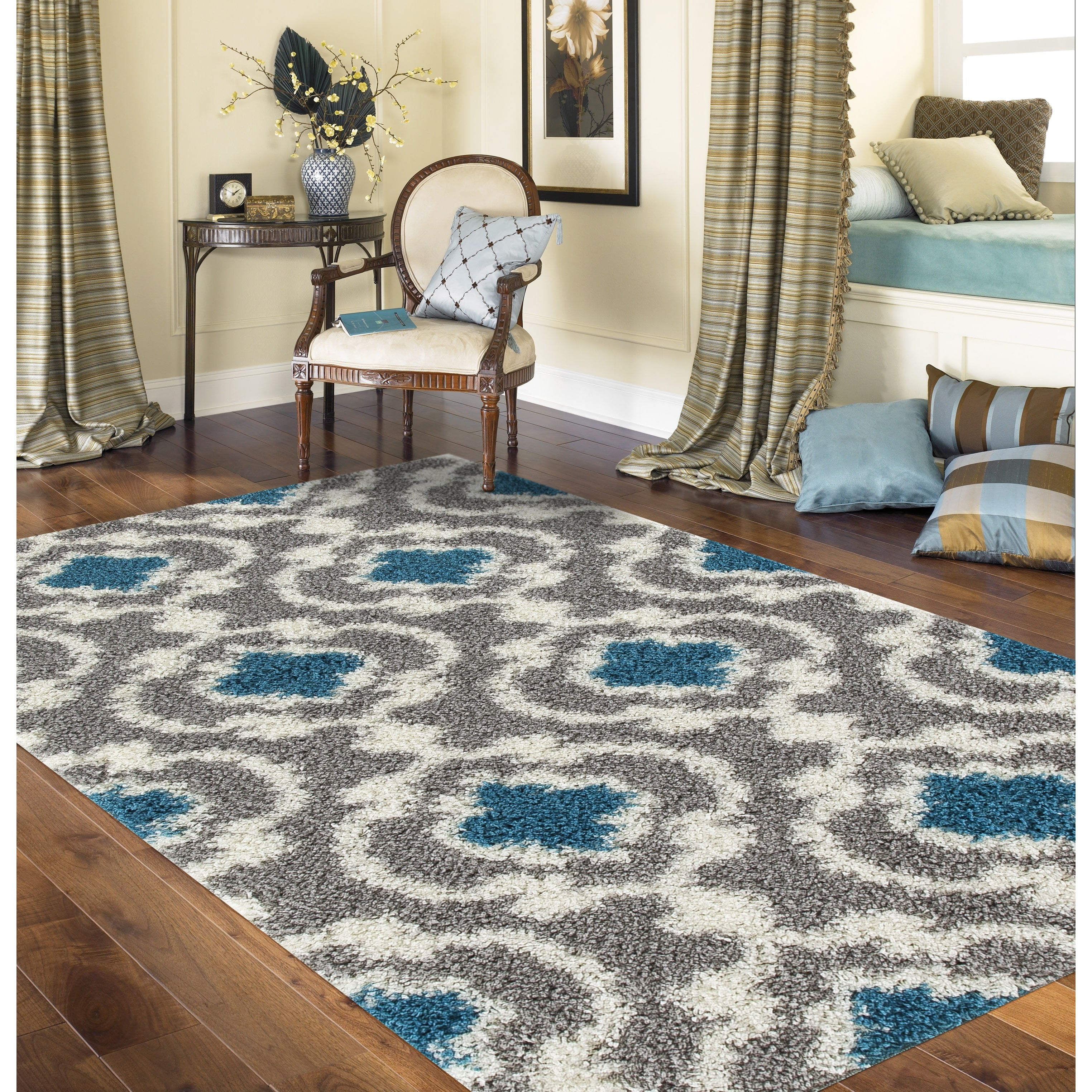 ALAZA Turquoise Moroccan Gold Line Area Rug Rugs for Living Room Bedroom 7' x 5' 