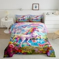 thumbnail image 2 of Jejeloiu Cartoon Animal Unicorn Bedding Comforter Set,Chic Rainbow Castle Twin Comforter Sets,Watercolor Flower Butterflies Bedding Set For Princess,Ultra Soft Bedroom Decorative Reversible,3-Piece, 2 of 7